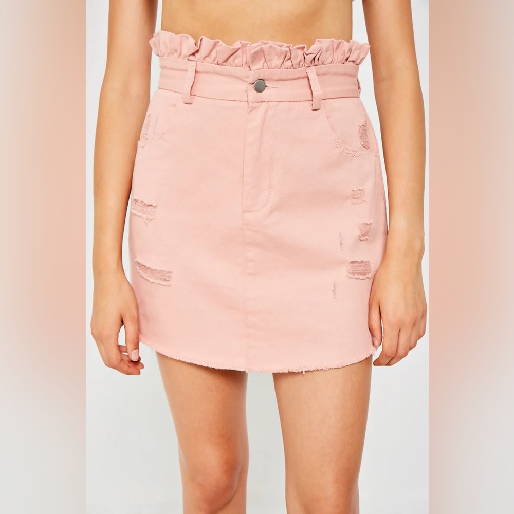 NWT Hayden Distressed Paperbag Denim Skirt Pink Size M